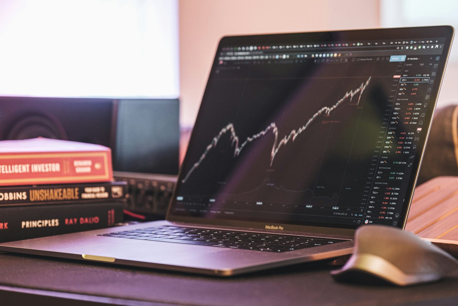 Laptop with Stocks and Shares