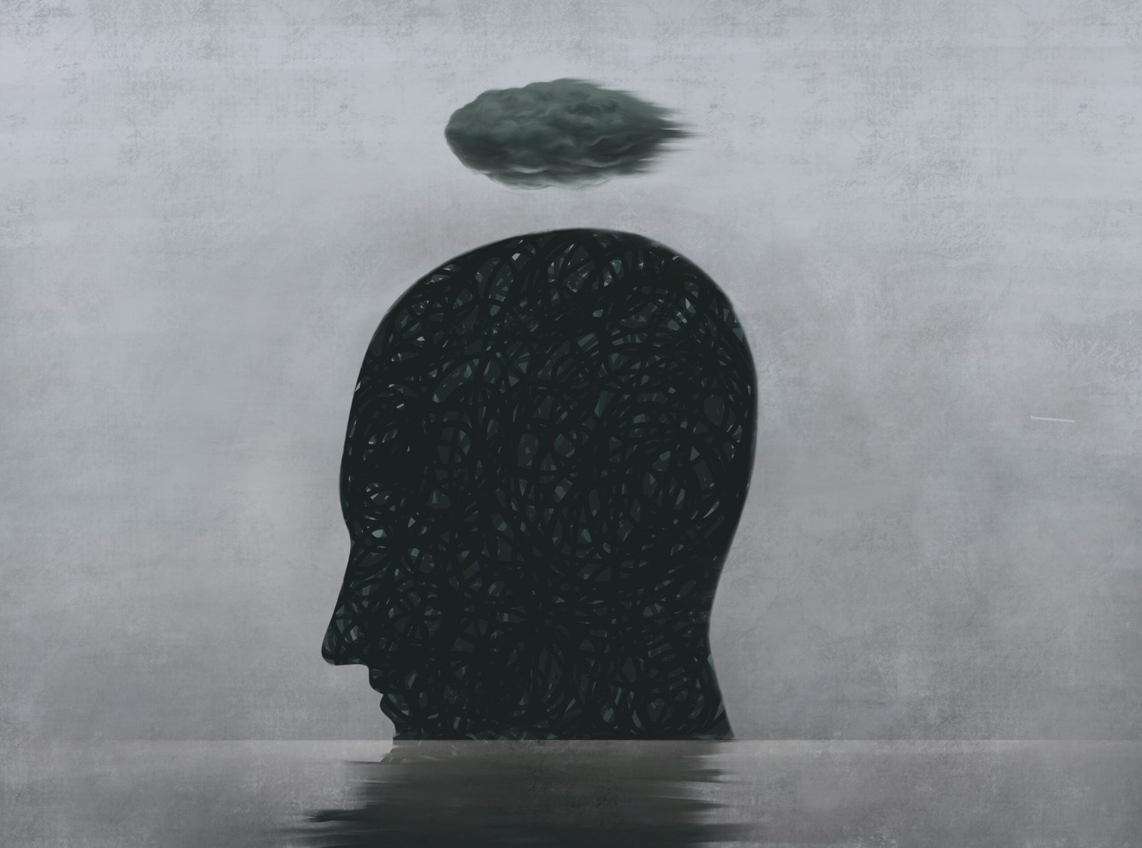 Man with a dark cloud above his head showing the psychological battle