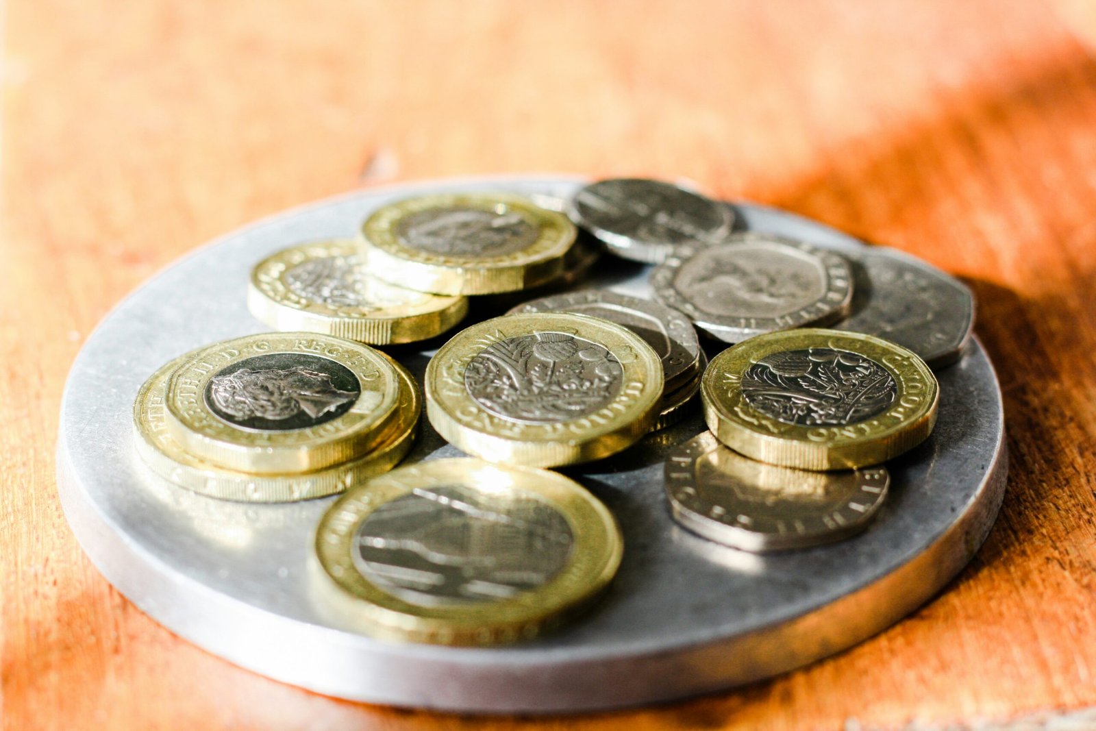 British Pound coins on a table